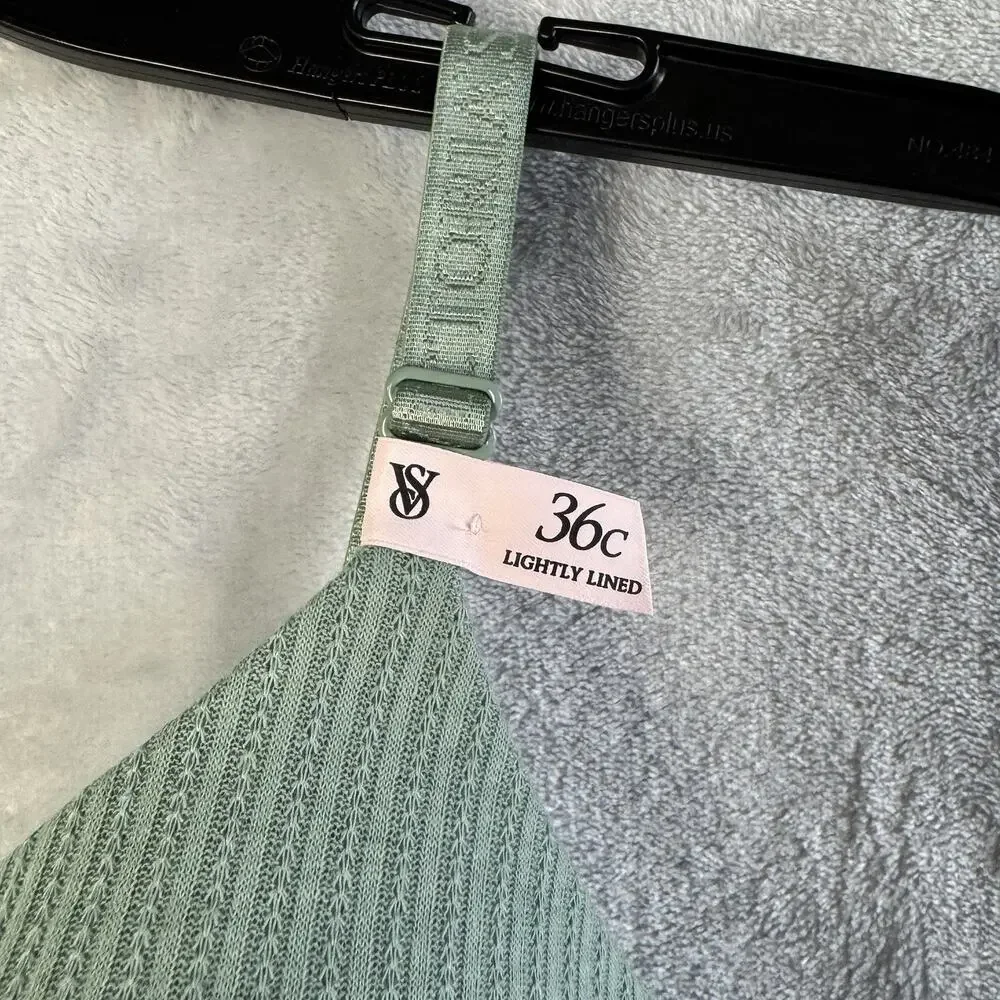 Victoria’s Secret Lightly Lined T-Shirt Bra 36C Sage Green Ribbed New With Tags - Picture 3 of 11